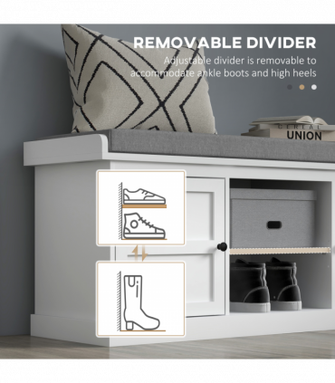 HOMCOM Shoe Storage Bench with Cushion 2 Cabinets for Entryway Hallway White