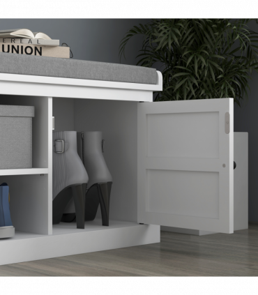 HOMCOM Shoe Storage Bench with Cushion 2 Cabinets for Entryway Hallway White