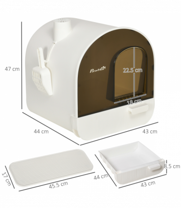 Cat Litter Tray Hooded Kitten Toilet w/ Scoop, Filter, Flap Door 43 x 44 x 47cm