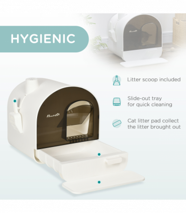 Cat Litter Tray Hooded Kitten Toilet w/ Scoop, Filter, Flap Door 43 x 44 x 47cm