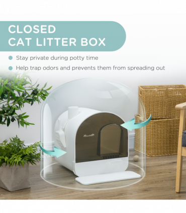 Cat Litter Tray Hooded Kitten Toilet w/ Scoop, Filter, Flap Door 43 x 44 x 47cm
