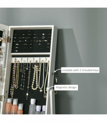 Mirrored Jewellery Cabinet Lockable Jewellery Organiser White