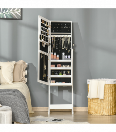Mirrored Jewellery Cabinet Lockable Jewellery Organiser White