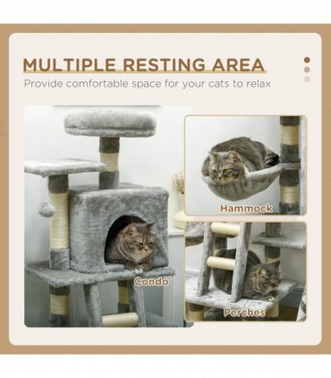 PawHut 132cm Multi-Activity Cat Tree w/ House Baskets Ladder Scratch Post Grey