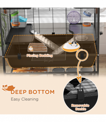 PawHut Large Hamster Cage, Rat Cage with Wheels, Tubes, Storage Shelf, Ramps