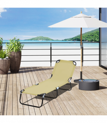 Reclining Lounge Chair with 3-Level Adjustable Backrest, Beige