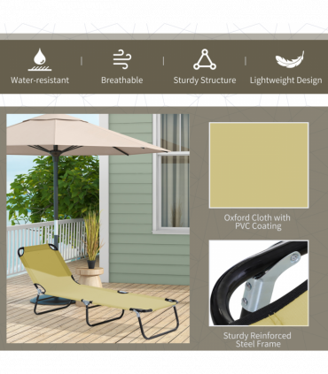 Reclining Lounge Chair with 3-Level Adjustable Backrest, Beige