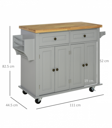 Rolling Kitchen Island Cart  Rubber Wood Top, Spices, and Towel Rack
