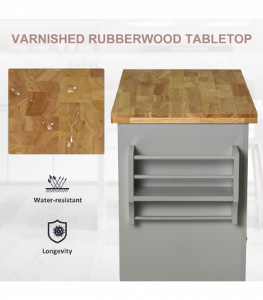 Rolling Kitchen Island Cart  Rubber Wood Top, Spices, and Towel Rack