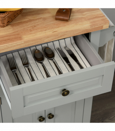 Rolling Kitchen Island Cart  Rubber Wood Top, Spices, and Towel Rack