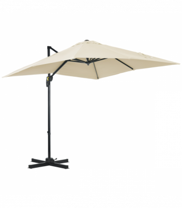 Square Cantilever Roma Parasol 360 Rotation w/ Hand Crank, Cream White