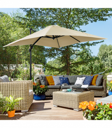 Square Cantilever Roma Parasol 360 Rotation w/ Hand Crank, Cream White