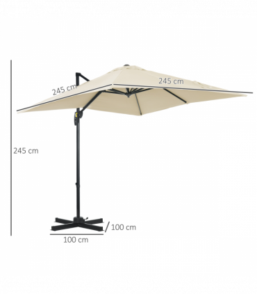 Square Cantilever Roma Parasol 360 Rotation w/ Hand Crank, Cream White