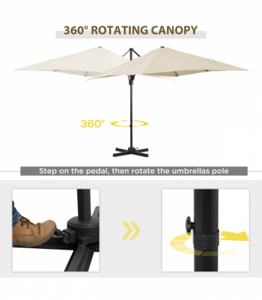 Square Cantilever Roma Parasol 360 Rotation w/ Hand Crank, Cream White