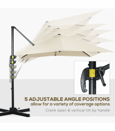Square Cantilever Roma Parasol 360 Rotation w/ Hand Crank, Cream White