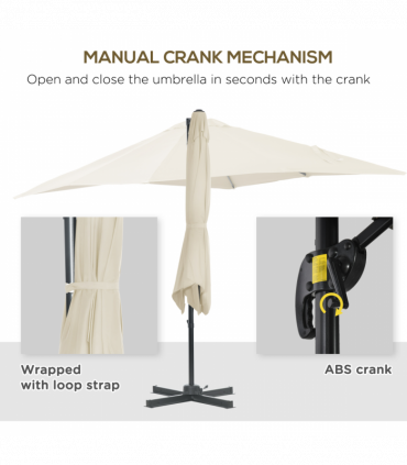 Square Cantilever Roma Parasol 360 Rotation w/ Hand Crank, Cream White