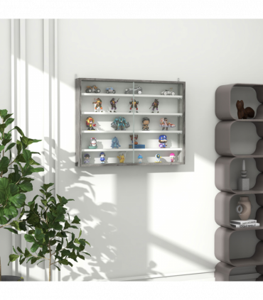 HOMCOM 5-Tier Wall Display Shelf Unit Cabinet w/ Shelves Glass Doors Grey Wood