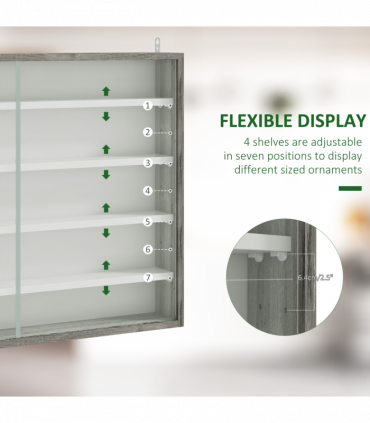 HOMCOM 5-Tier Wall Display Shelf Unit Cabinet w/ Shelves Glass Doors Grey Wood