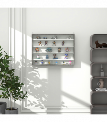 HOMCOM 5-Tier Wall Display Shelf Unit Cabinet w/ Shelves Glass Doors Grey Wood