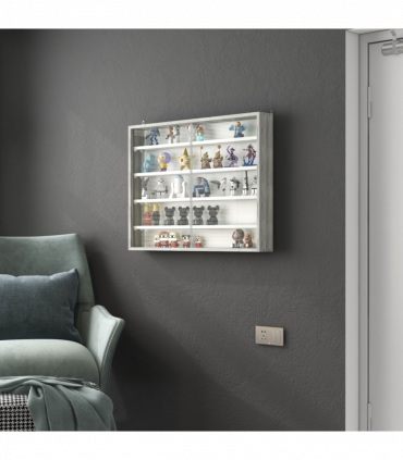 HOMCOM 5-Tier Wall Display Shelf Unit Cabinet w/ Shelves Glass Doors Grey Wood