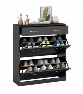 HOMCOM Slim Shoe Cabinet with 2 Flip Drawers for 12 Pairs of Shoes Black