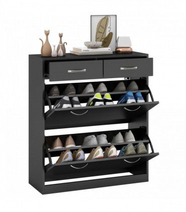 HOMCOM Slim Shoe Cabinet with 2 Flip Drawers for 12 Pairs of Shoes Black