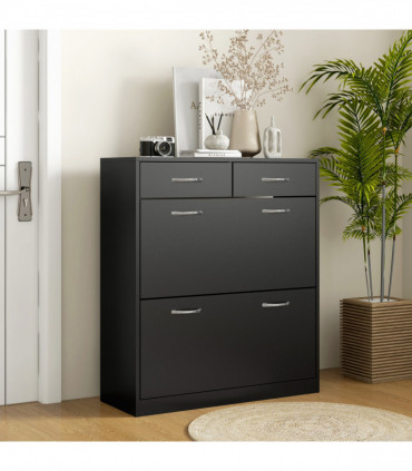 HOMCOM Slim Shoe Cabinet with 2 Flip Drawers for 12 Pairs of Shoes Black