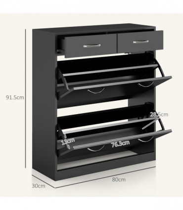 HOMCOM Slim Shoe Cabinet with 2 Flip Drawers for 12 Pairs of Shoes Black