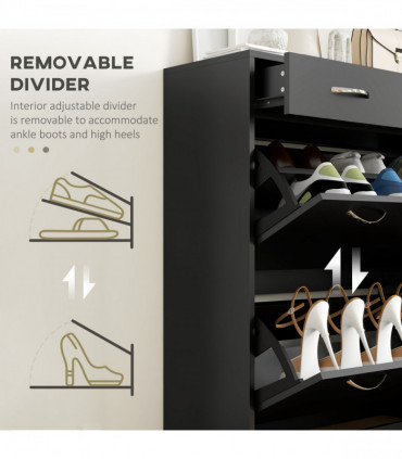 HOMCOM Slim Shoe Cabinet with 2 Flip Drawers for 12 Pairs of Shoes Black