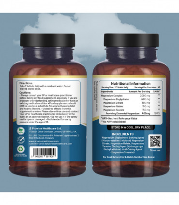 Magnesium Glycinate Complex 4 in 1 - 2000mg per serving | Precise 400mg Elemental Magnesium dose