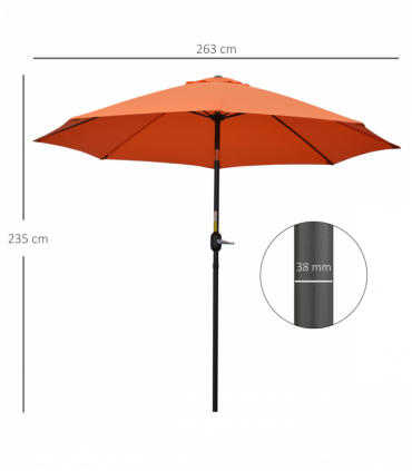 Outsunny 2.6M Patio Umbrella Outdoor Sunshade Canopy w/ Tilt and Crank Orange