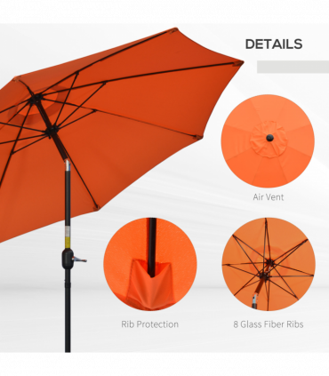 Outsunny 2.6M Patio Umbrella Outdoor Sunshade Canopy w/ Tilt and Crank Orange