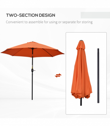 Outsunny 2.6M Patio Umbrella Outdoor Sunshade Canopy w/ Tilt and Crank Orange