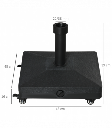Outsunny 20kg Heavy Duty Garden Parasol Base with Wheels for Patio Deck Black