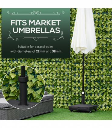 Outsunny 20kg Heavy Duty Garden Parasol Base with Wheels for Patio Deck Black