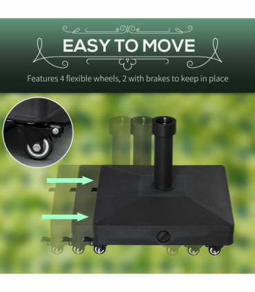 Outsunny 20kg Heavy Duty Garden Parasol Base with Wheels for Patio Deck Black