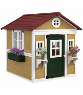 Outsunny Wooden Playhouse with Doors, Wooden, Plant Pots for Kids - Beige