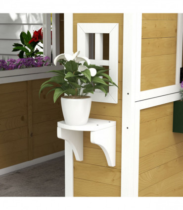 Outsunny Wooden Playhouse with Doors, Wooden, Plant Pots for Kids - Beige