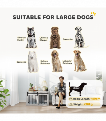 PawHut Dog Crate Furniture with Removable Cushion for Large Dogs - Grey