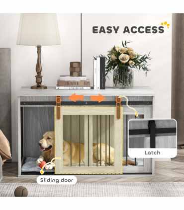 PawHut Dog Crate Furniture with Removable Cushion for Large Dogs - Grey