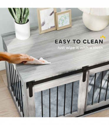 PawHut Dog Crate Furniture with Removable Cushion for Large Dogs - Grey