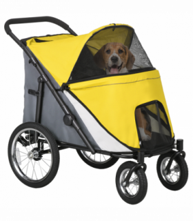 PawHut Pet Stroller Foldable Design with Cushion for M and L Dogs, Yellow