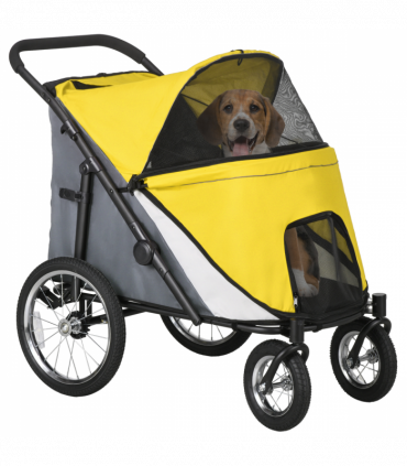 PawHut Pet Stroller Foldable Design with Cushion for M and L Dogs, Yellow
