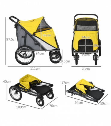 PawHut Pet Stroller Foldable Design with Cushion for M and L Dogs, Yellow