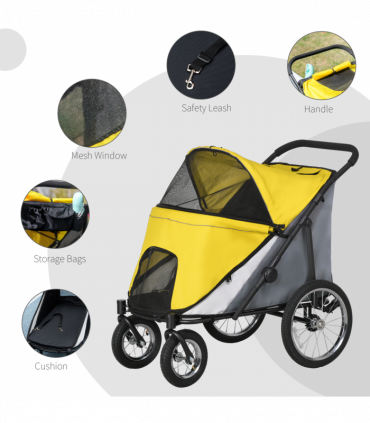 PawHut Pet Stroller Foldable Design with Cushion for M and L Dogs, Yellow