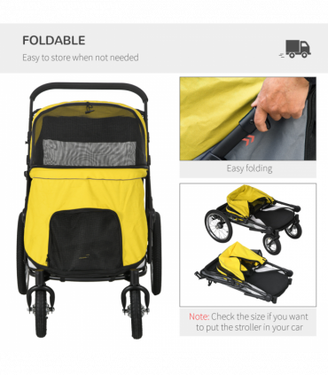 PawHut Pet Stroller Foldable Design with Cushion for M and L Dogs, Yellow