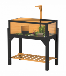 PawHut Wooden Tortoise House with Storage Shelf, Clear Observation Windows