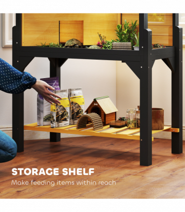 PawHut Wooden Tortoise House with Storage Shelf, Clear Observation Windows
