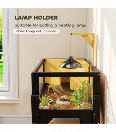 PawHut Wooden Tortoise House with Storage Shelf, Clear Observation Windows