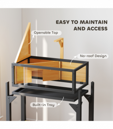 PawHut Wooden Tortoise House with Storage Shelf, Clear Observation Windows